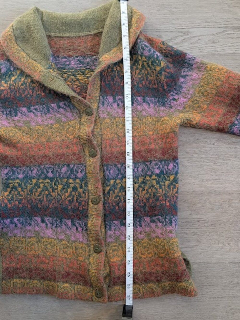 Vintage Fair Isle Cardigan Sweater Multicolor Knit Shawl Collar Boho Cottagecore - Picture 9 of 9